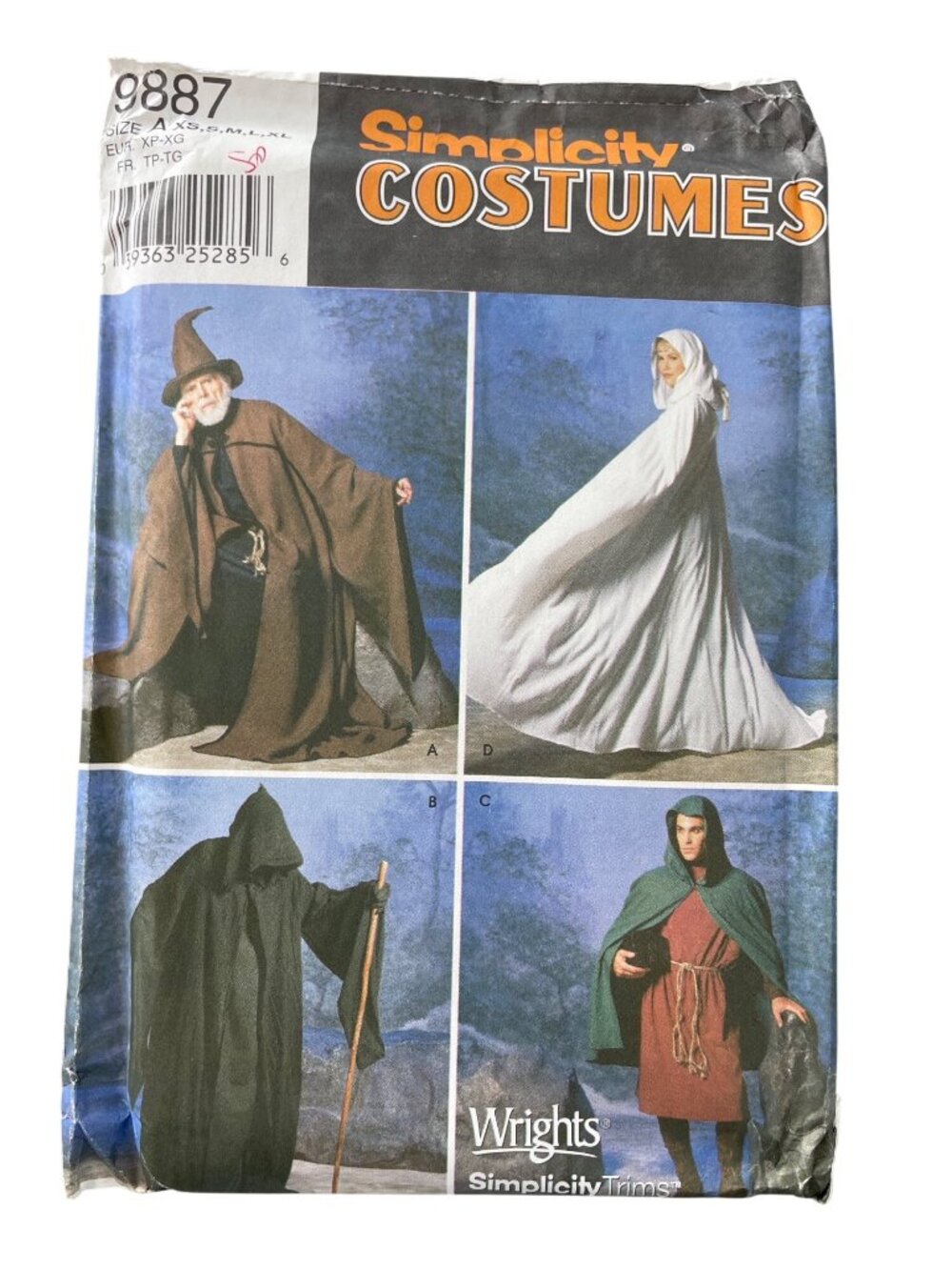 Simplicity 9887 Costumes Pattern Wizard Grim Reaper XS-XL Cape Tunic Hat NEW